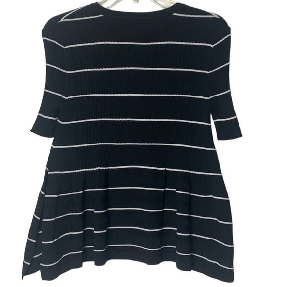 - NWT Anthropologie Black White Current Air Stripe Babydoll Peplum Top Rib Knit - Picture 3 of 9